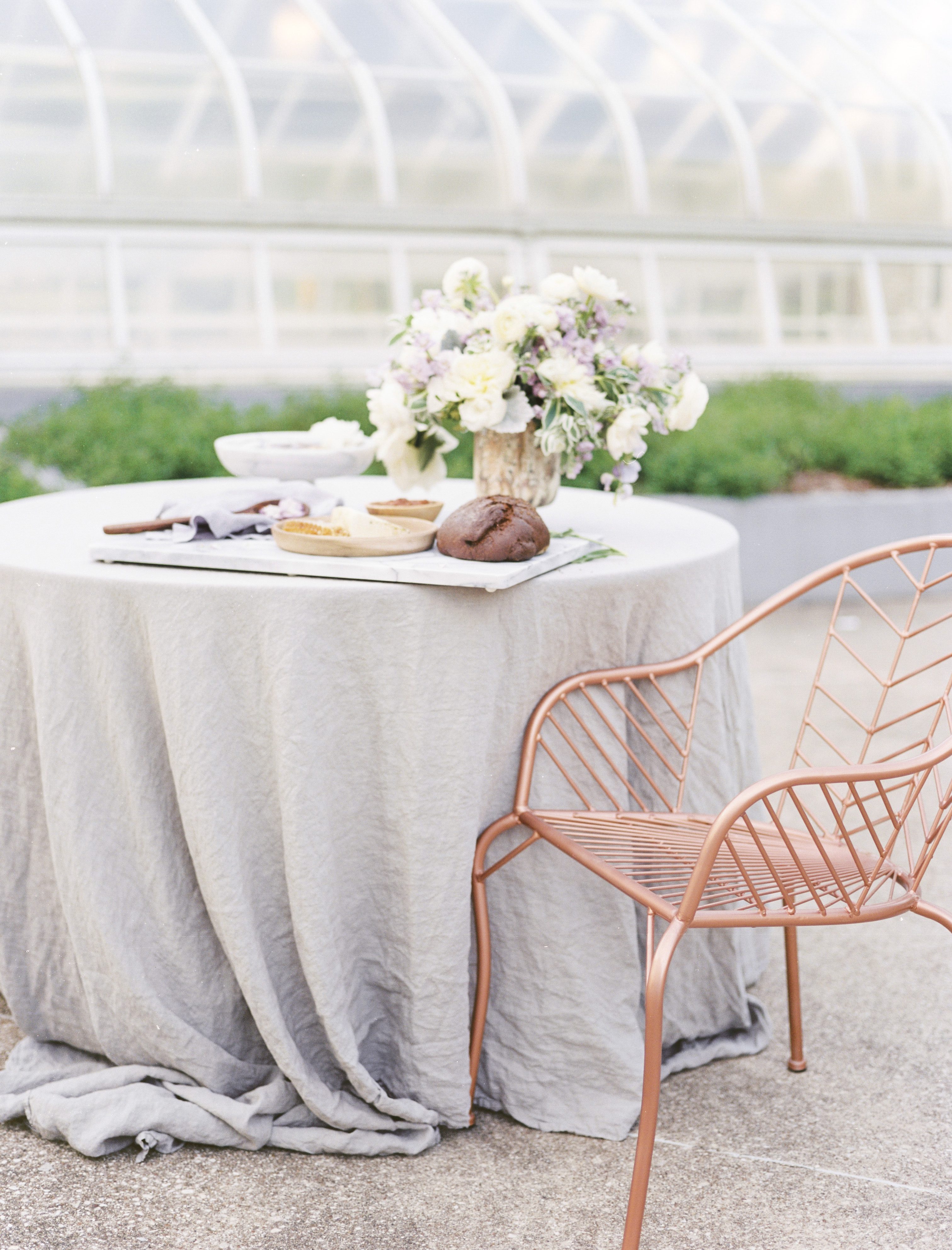 copper geometric chair at a lavender and copper wedding