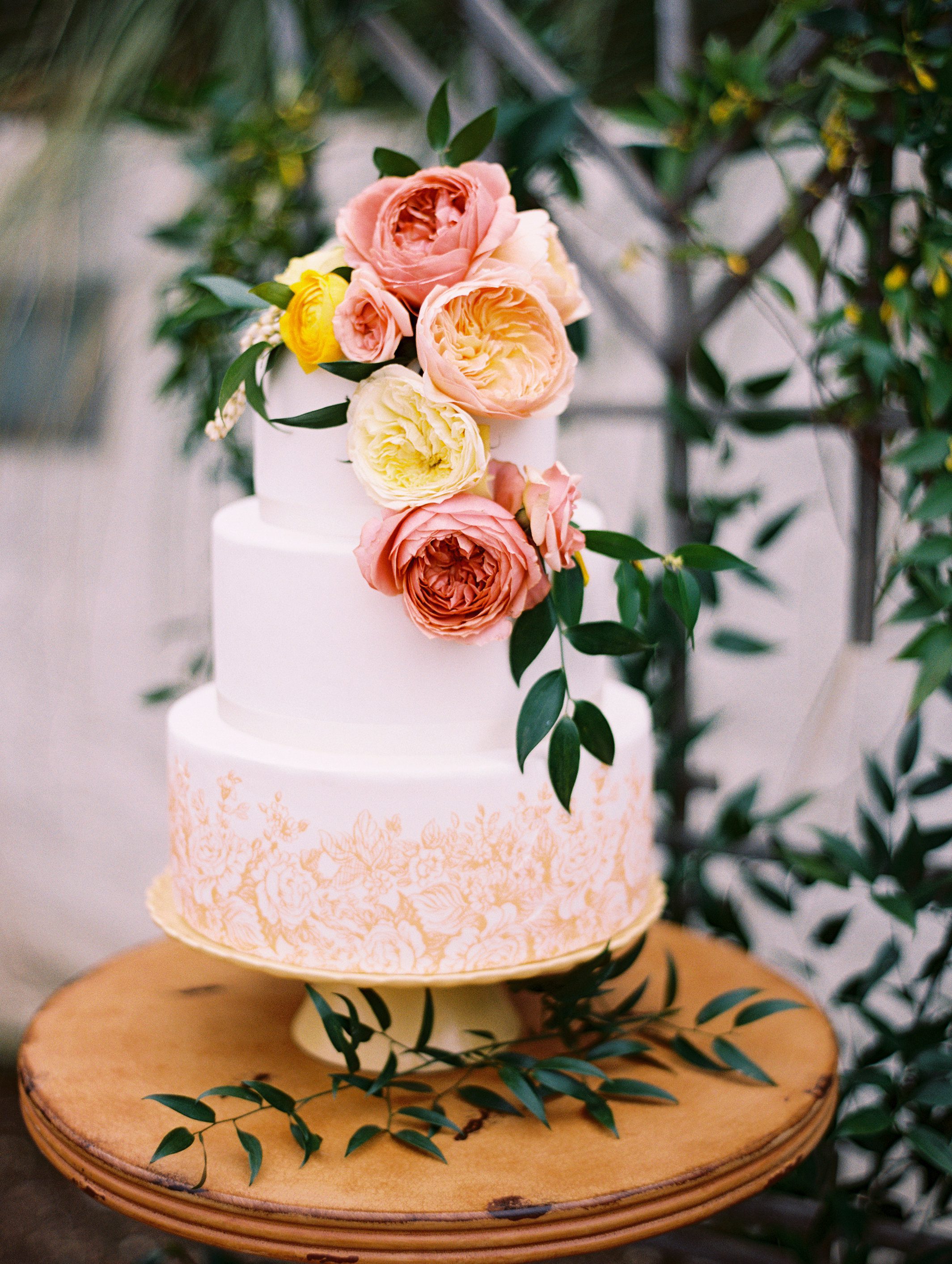 yellow floral wedding cake at a Belmont Hotel wedding