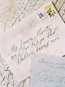 Pottery inspired wedding featuring a hand inked envelope