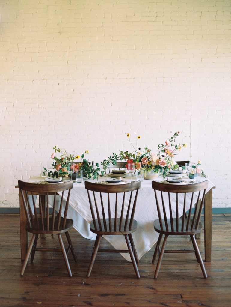 wedding tablescape with high back spindle chairs