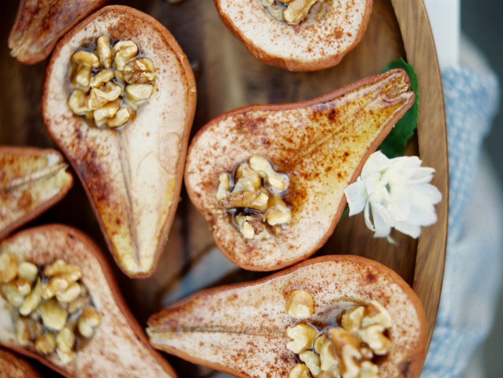 Baked pears flavored with honey and walnuts  at a Dallas elopement at the Aldredge House