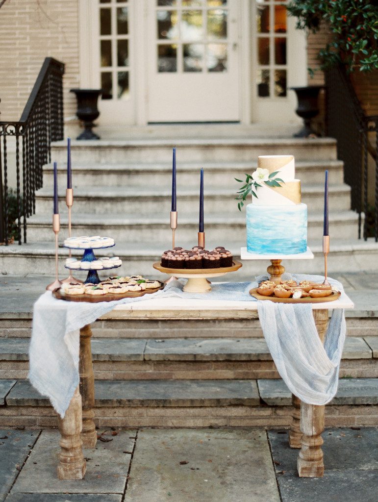 Wedding cake and dessert table  at a Dallas elopement at the Aldredge House