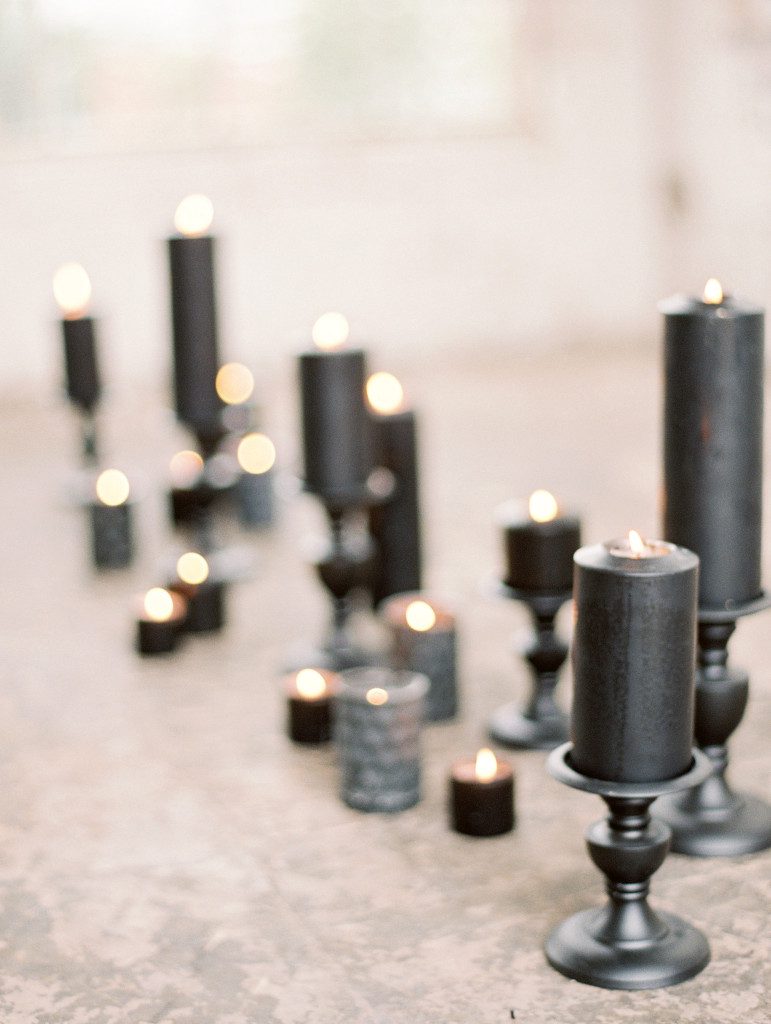 Black pillar candles on black candleholders Pantone color of the year 2015