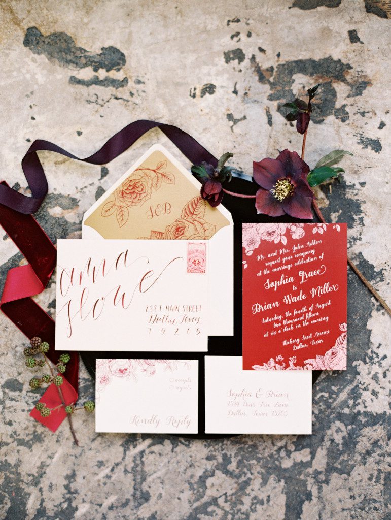 Custom marsala wedding invitation suite Pantone color of the year 2015