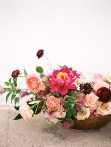 Marsala themed floral centerpiece for editorial shoot