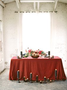Sweetheart table with marsala linen