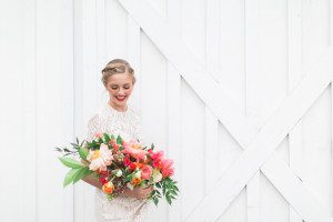 Rustic bride carrying a spray bridal bouquet