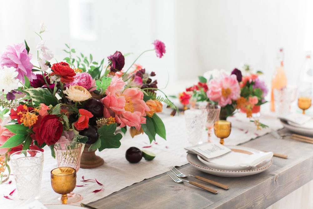 Bright colored flowers for rustic centerpieces