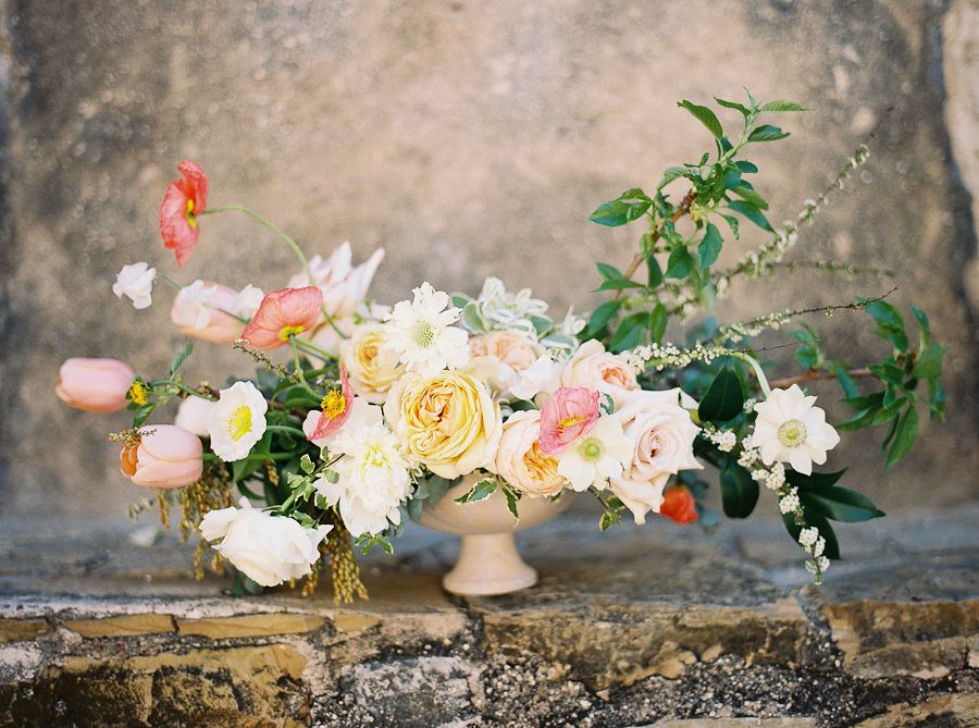 Pastel wedding centerpiece by The Southern Table at a Mission San Jose wedding in San Antonio Texas