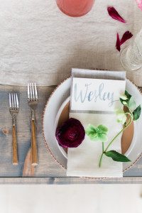 Rustic place setting for vintage barn wedding.
