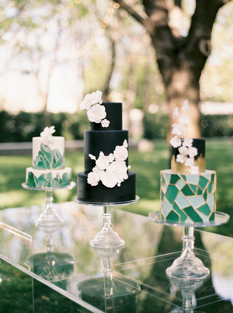 Trio of wedding cakes at a Nasher Sculpture Center wedding