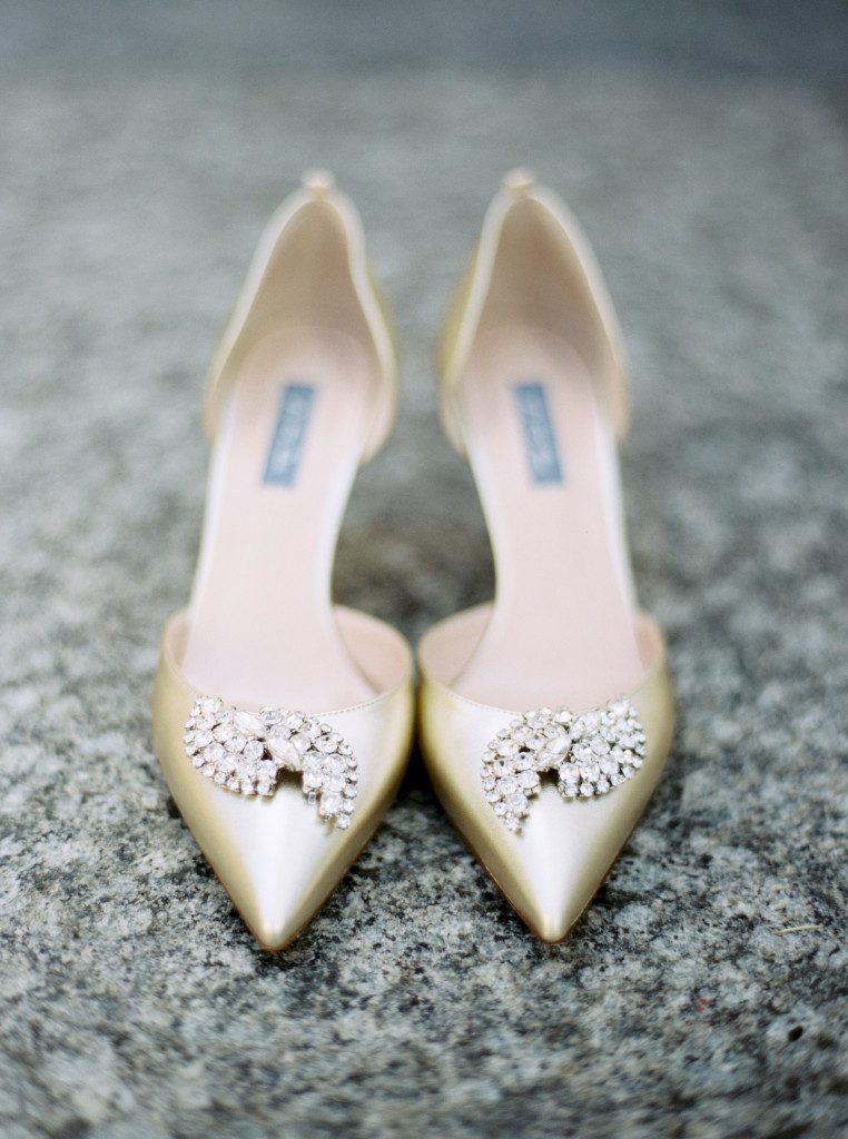 Wedding heels with a pointed toe and diamonds at a Nasher Sculpture Center wedding