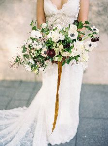 anemone bridal bouquet with plum ranunculus