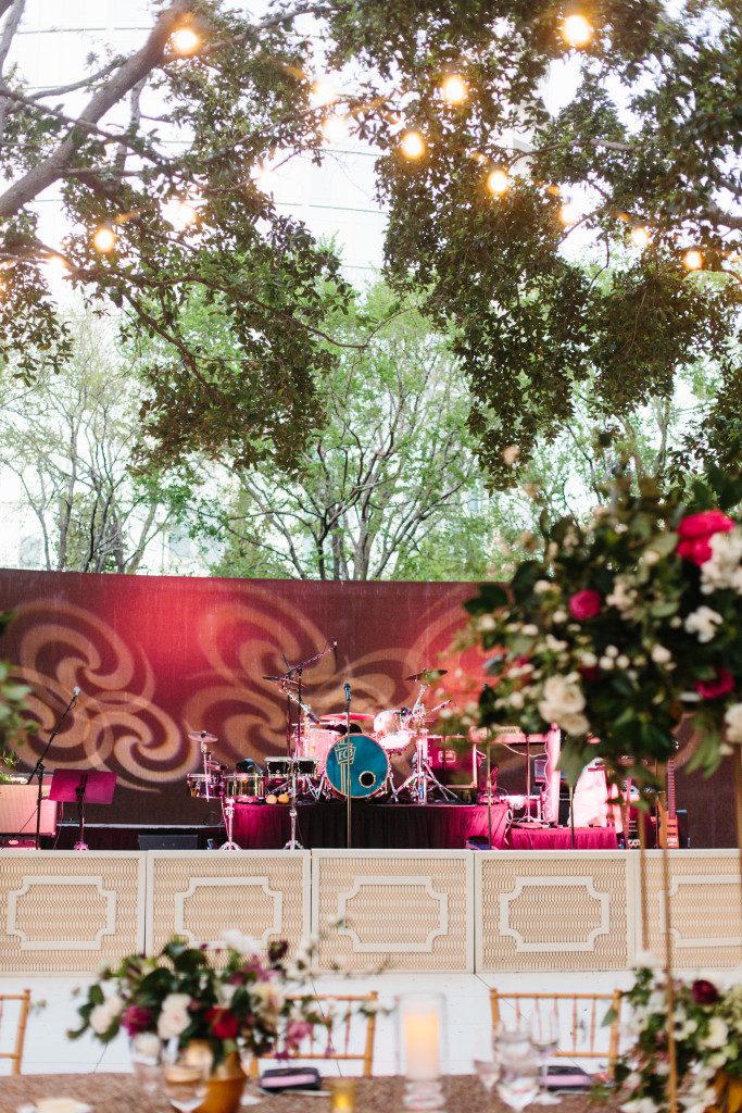 stage for Emerald City at a Nasher Sculpture Center wedding
