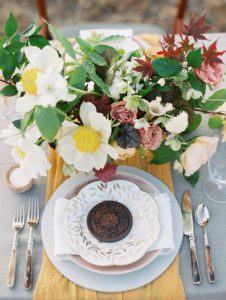 yellow peony centerpiece and place setting