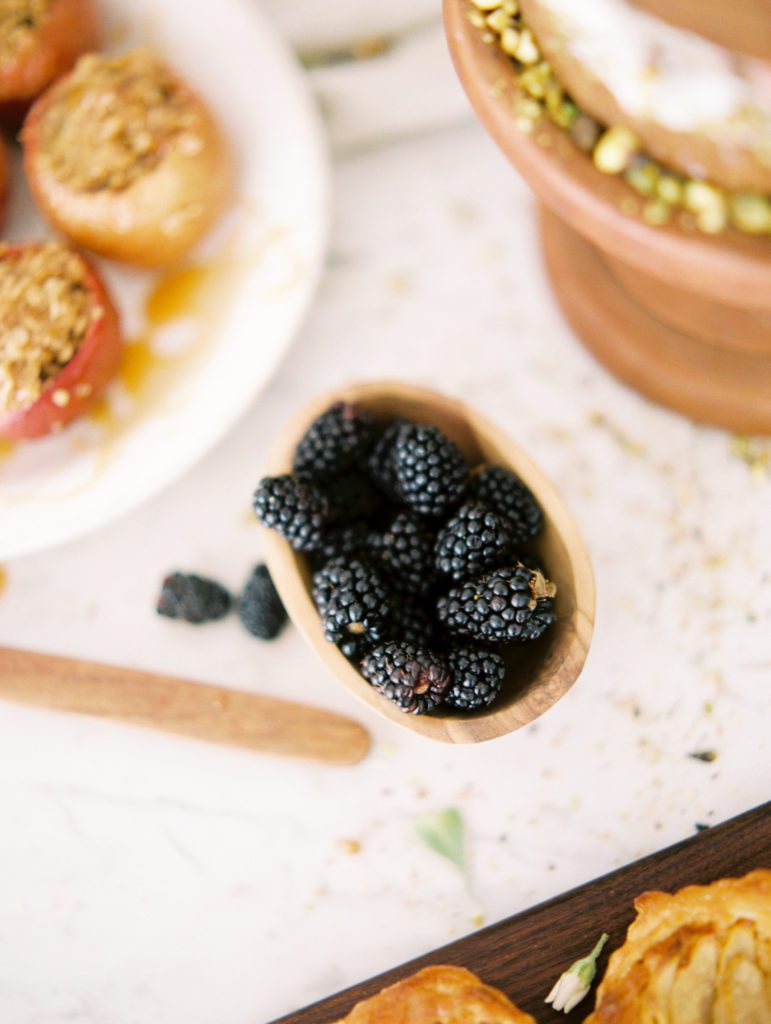 blackberries styled in wooden bowl