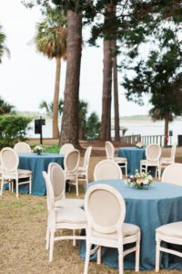 cocktail hour seating at a Montage Palmetto Bluff wedding planned and designed by Birds of a Feather Events